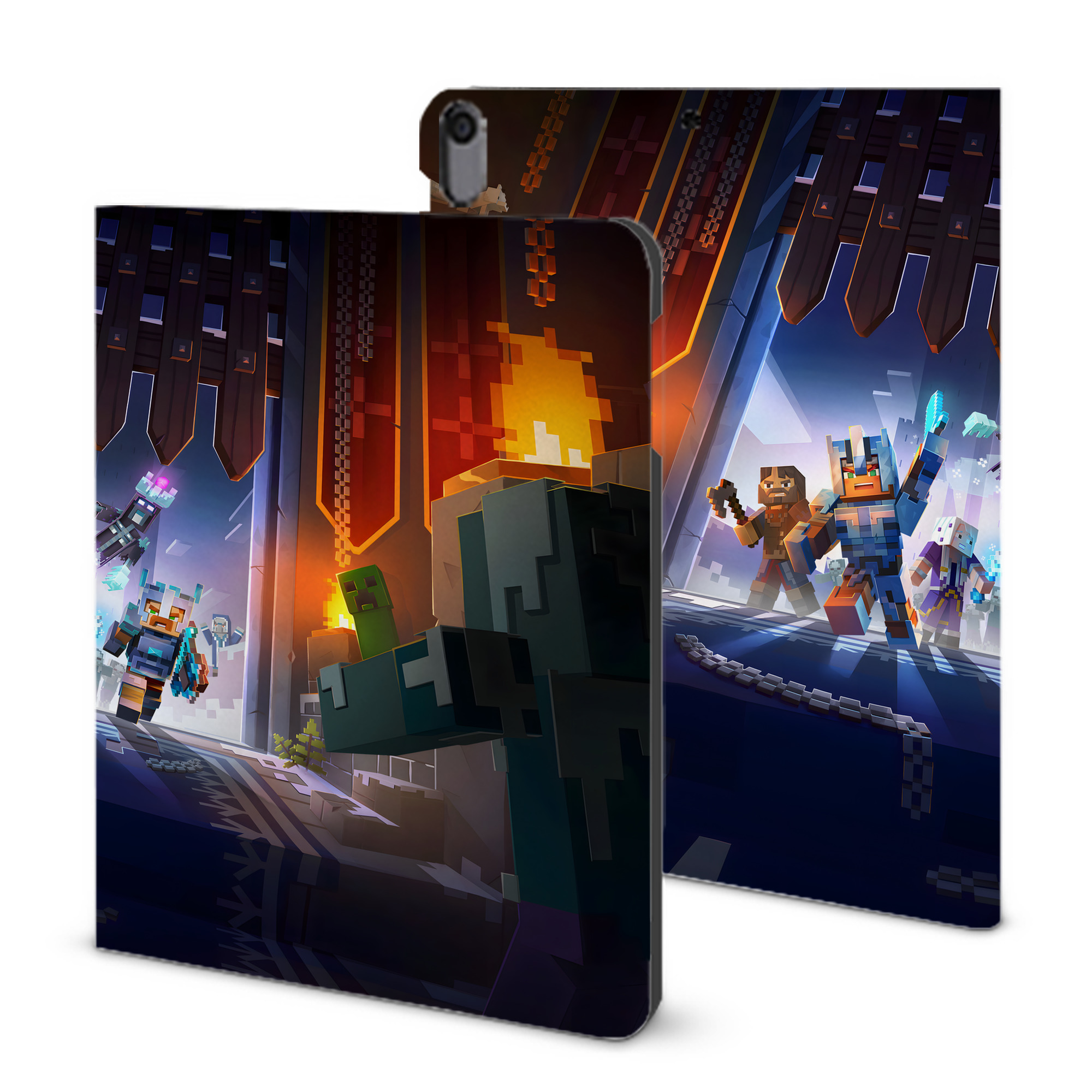 （画像用） マインクラフト ブロックの世界 Minecraft MC Block world IPad ケース ブック型 PUレザー TPU 耐衝撃 軽量 薄型 ペン収納なし 全面保護 IPad 各モデル対応